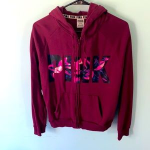 Maroon zip up hoodie. PINK. Size M.